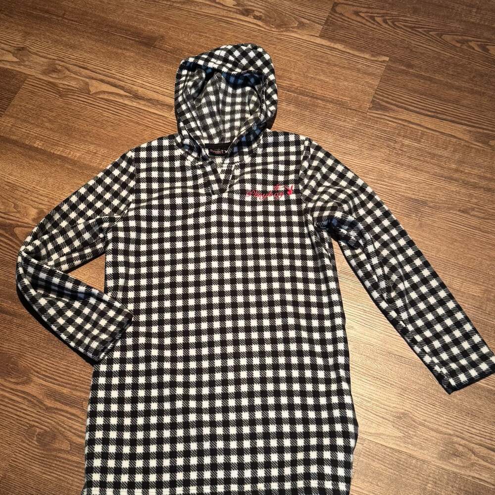 Playboy Sport Women’s M Black White Plaid Hooded Fleece Dress Pink Bunny Logo